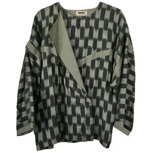 MUNIC’S Vintage Green Abstract print Weave 100% Silk Long Sleeve Top